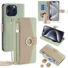 Asuwish Capa de telefone para iPhone 15 Pro 6,1 polegadas capa carteira com protetor de tela e capa flip espelhada, anel suporte para cartão, alça transversal, suporte para celular iPhone15Pro 5G i