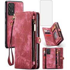 Asuwish Capa de celular para Samsung Galaxy A53 5G 2022 com zíper carteira destacável com protetor de tela de vidro temperado e suporte de cartão flip acessórios para celular Gaxaly A53 G5 Galaxies