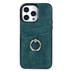 Capa de couro com anel de dedo para iPhone 15 Pro Max 14 13 12 11 Pro Max 15 Plus 13 Pro Carteira com slots para cartões Capa traseira com suporte, azul, para iPhone 13