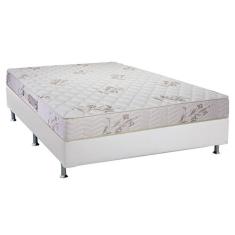 Cama Box Casal: Colchão Espuma D45 Luckspuma Gran Luck Floral Pró Saúde + Base CRC Courano White(138x188)