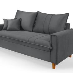 Sofa Living Com Bau Multiuso 3 Lugares Suede Pes Em Madeira