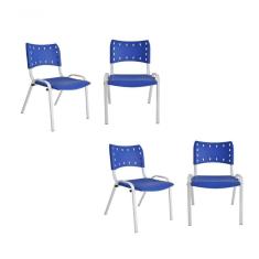 Kit 4 Cadeiras Iso Para Escola Escritório Comércio Azul Base Branca