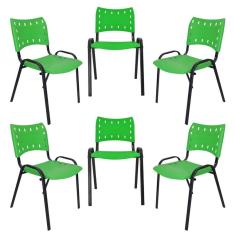 Kit 6 Cadeiras Iso Para Escola Escritório Comércio Verde Base Preta