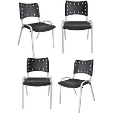 Kit 4 Cadeiras Iso Para Escola Escritório Comércio Preto Base Branco