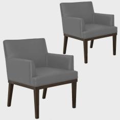 Kit 02 Poltronas Decorativas Para Sala de Estar e Recepção Beatriz W01 Corino Cinza - Lyam Decor