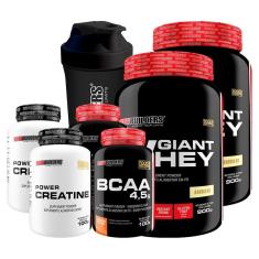 KIT -2x Whey Protein Giant Whey 900g +2x Creatina 100g +2x BCAA 4,5 100g +Coqueteleira -BB-Unissex