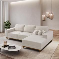 Sofá Fixo Com Chaise 2,5M Cronos Linho Com Molas Lado Direito Meu Sofá