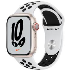 Apple Watch Nike Series 7 (GPS & Cellular, 41mm) - Caixa de Alumínio Estelar - Pulseira Esportiva Nike Platina/Pret