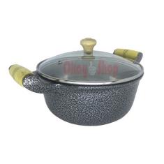 Panela Caçarola Alumínio Preto Alça e Pomel de Madeira 16 Tampa de Vidro