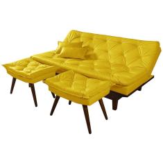 Sofá Cama Caribe 3 Lugares Com 2 Banquetas Revestimento Courino Sintetico