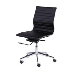 Cadeira Giratória Baixa Office Esteirinha Em Pu Preto Base Rodízio Sem Braço