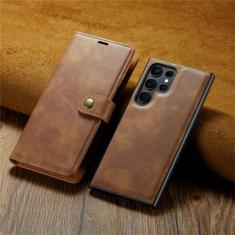 Carteira magnética de couro 2 em 1 capa de telefone para Samsung S23 S22 S21 S20 S10 Note20 10 Plus Ultra FE Capa flip destacável, marrom escuro, para S21 Plus