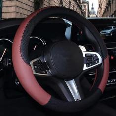 SHIAWASENA Capa de volante de carro, couro, ajuste universal de 38 cm, antiderrapante e sem odor (preto e vermelho)