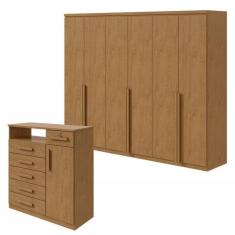Conjunto de Guarda-Roupa Alonzo e Cômoda Da Vinci com Nicho Amêndoa Clean