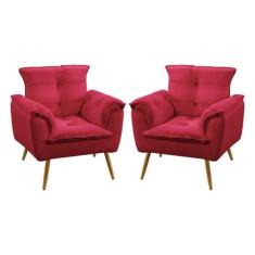 Kit 2 Poltronas Decorativas Opala Sued Vermelho Aradecor