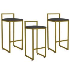 Kit 03 Banquetas Altas Para Cozinha Sala De Jantar Hanna L02 Dourado L