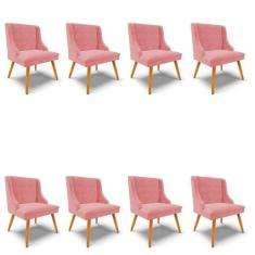 Kit 8 Cadeiras de Jantar Suede Rose Pés Palito - D'ROSSI