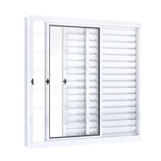 Janela de Correr Aço Veneziana 3 Folhas com Grade Mosaico Riobras  100cmx120cm Branco