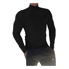 Camiseta Masculina Gola Alta Manga Longa Sjons cor:Preto;tamanho:gg