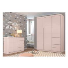 Quarto de Bebê Cômoda Infantil Diamante e Guarda Roupa Infantil Melissa Retrô 100% MDF Cor Rosé - Phoenix Baby