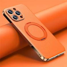 Capa de telefone de couro para iphone 14 12 13 15 pro max 15pro 14pro proteção de lente capa de suporte magnético, laranja, para iphone 15