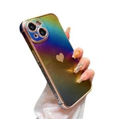 ZTOFERA Capa para iPhone 14 de 6,1 polegadas, linda capa colorida com borda de revestimento iridescente com padrão de corações de amor, proteção de lente de câmera à prova de choque para mulheres e