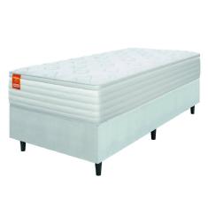 Cama Box Colchão Solteiro Molas Ensacadas Real 88x188x65cm Linho Branco Inducol - Suporta até 130kg por Pessoa