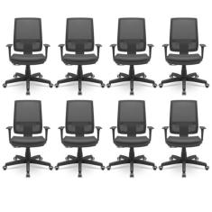 Kit 8 Cadeiras para Escritório Ergonômica Presidente Brizza Nr17 Plaxmetal Preto