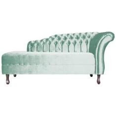 Recamier Decorativo Divã Styllus Lado Esquerdo Veludo Acqua Pés Madeir