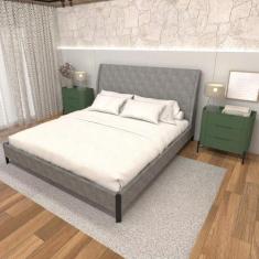 Cama King com Cabeceira Estofada e 2 Mesas com Gavetas MDF - Casa Lar 