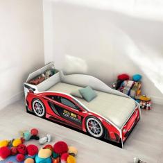 Cama Solteiro Speed Com Baú Vermelha Com Colchão