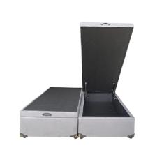 Cama Box Baú Queen Bipartido Suede Cinza Com Pistão A Gás - Estrutura Reforçada - Imperium do Sono