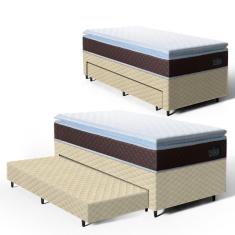 Cama Box com Colchao de Espuma D33 Pillow Top Comfort Luxo + Auxiliar de Espuma Unique Solteiro 88cm