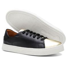 Tênis Feminino Ipê Mulato Couro Extra Black and Gold, Preto, 38