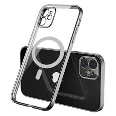 Capa de carregamento sem fio magnética de chapeamento de luxo para iPhone 13 12 11 Pro Max Mini XR Xs X 7 8 Plus Capa de silicone macio, preto, para iPhone 12