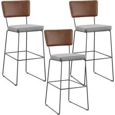 Kit 03 Banqueta Alta Cozinha Sala Jantar Allana L02 Sintético Marrom L