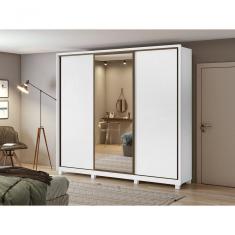 Guarda Roupa Casal 3 Portas 6 Gavetas Spazio Com 1 Porta Glass Com Pés Lopas Branco