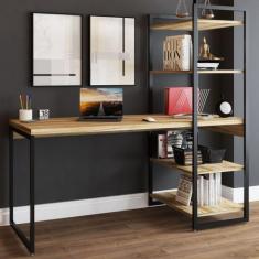 Mesa Escrivaninha Estilo Industrial Aço 4 Prateleiras Carvalho/Preto -
