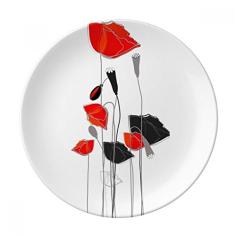 Pintura de linha de arte abstrata de flores vermelhas Prato de milho decorativo de porcelana Salver Prato de jantar