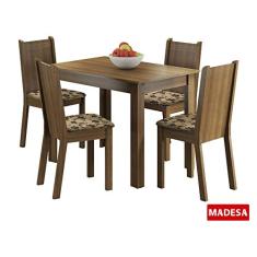 Conjunto Sala de Jantar Madesa Rute Mesa Tampo de Madeira com 4 Cadeiras Rustic/Bege Marrom
