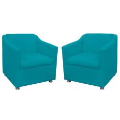 Kit 02 Poltronas Decorativa Tilla Pés Cromados Suede Bege - DS Estofad