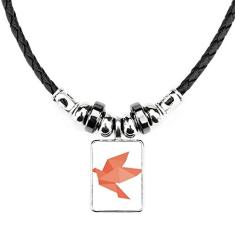 DIYthinker Colar com padrão abstrato de pássaro vermelho origami joia torque pingente de corda de couro