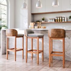 Kit 3 Banqueta Quadrada Estofado Confortavel Linho Luxuoso Conjunto Area Gourmet Moderna Retro