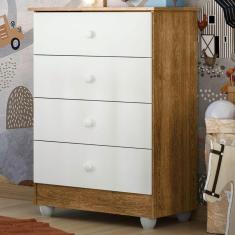 Cômoda de Bebê Soft Life 4 Gavetas Branco/Madeirado Ypê - Tigus