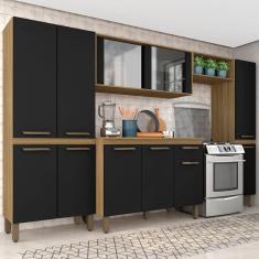 Armário De Cozinha Tieli 5 Peças Com Vidro Bor/pret - Móveis Arapongas