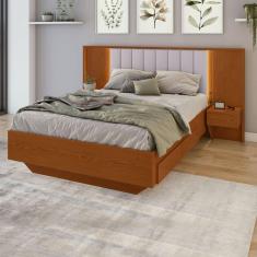 Cama Casal 140cm com Usb, Usb-c 2 Mesa de Cabeceiras Solaris Frassino/Bege