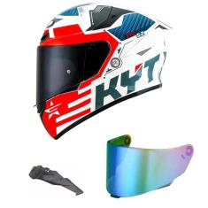 Capacete KYT TT Course Fuselage Vermelho Mais Viseira Camaleão e Spoiler Fumê