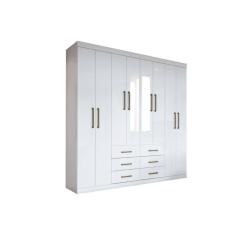 Guarda Roupa 8 Portas e 6 Gavetas c/ Espelho Liverpool Branco - Santos Andirá
