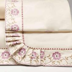 Jogo Lençol Irina Queen Bordado 4 Pçs Palha