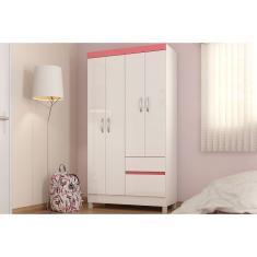 Guarda Roupa 4 Portas e 2 Gavetas Lotus Flex Branco/Rosa - Demóbile